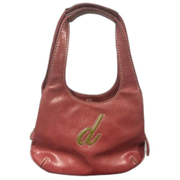 Nine West Handbags - NIne West y2k Mini Bag Red "D" Monogram initial Faux Leather Burgundy Crescent